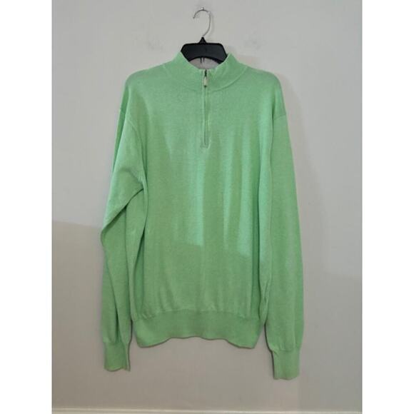Peter Millar Cotton Cashmere Sweater Golf Pullover Quarter Zip Green Mens Medium - Picture 1 of 6